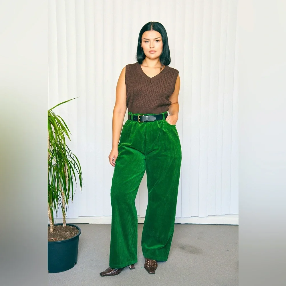 Unisex POISON GREEN Corduroy Grampa Trousers - Picture 3 of 12